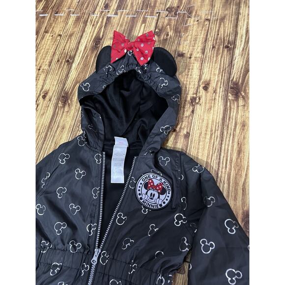 Disney Junior Minnie Mouse Girls Black Zipper Front Hooded Jacket Sz 5 - Picture 3 of 9